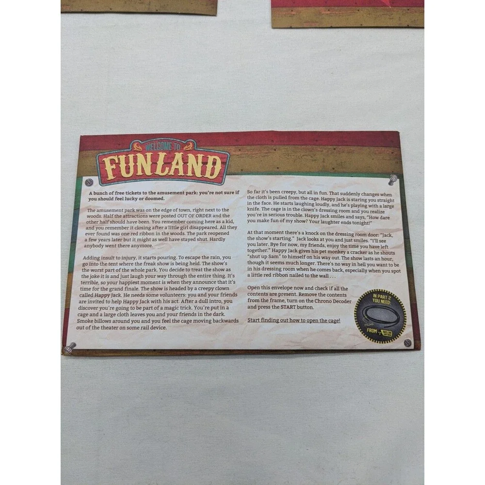 Lot Of (2) Escape The Room Expansion Packs No Box Welcome To Funland And Murder